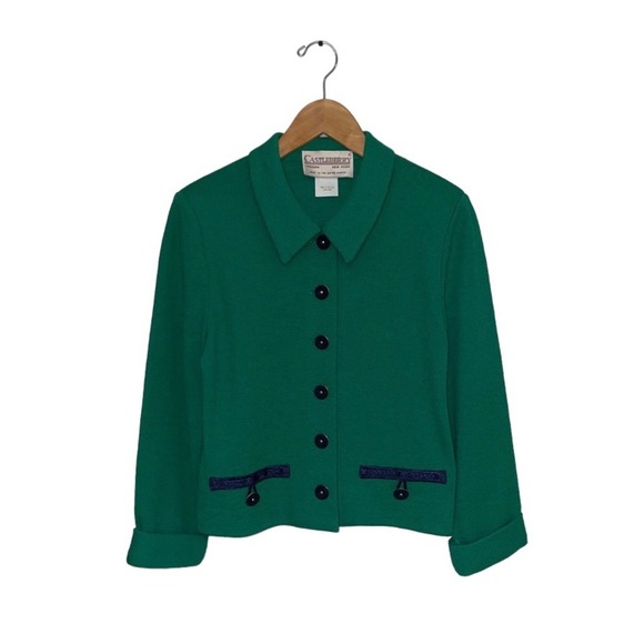Castleberry Blazer Jacket Women's Size 8 US Emerald Green Navy Wool Vintage - Picture 1 of 11
